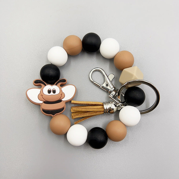 Wholesale Cartoon Small Animal Yak Silicone Beaded Bracelet Short Tassel Keychain